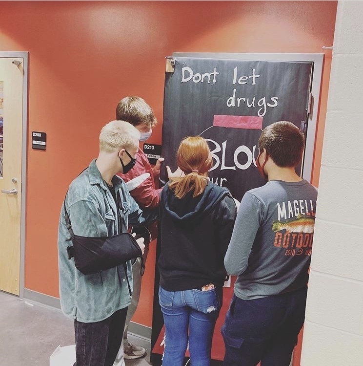 Students decorating door