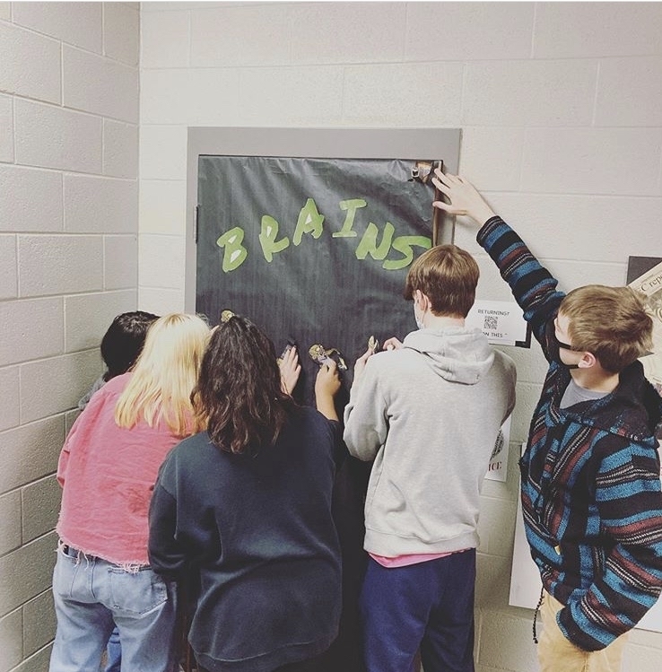 Students decorating door