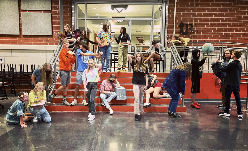 Students pose in the cafeteria