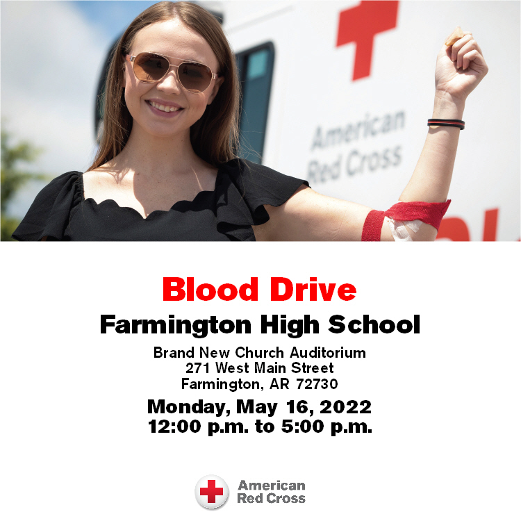 Graphic: Blood drive for FHS at Brand New Church on Monday, May 16 from 12PM to 5PM