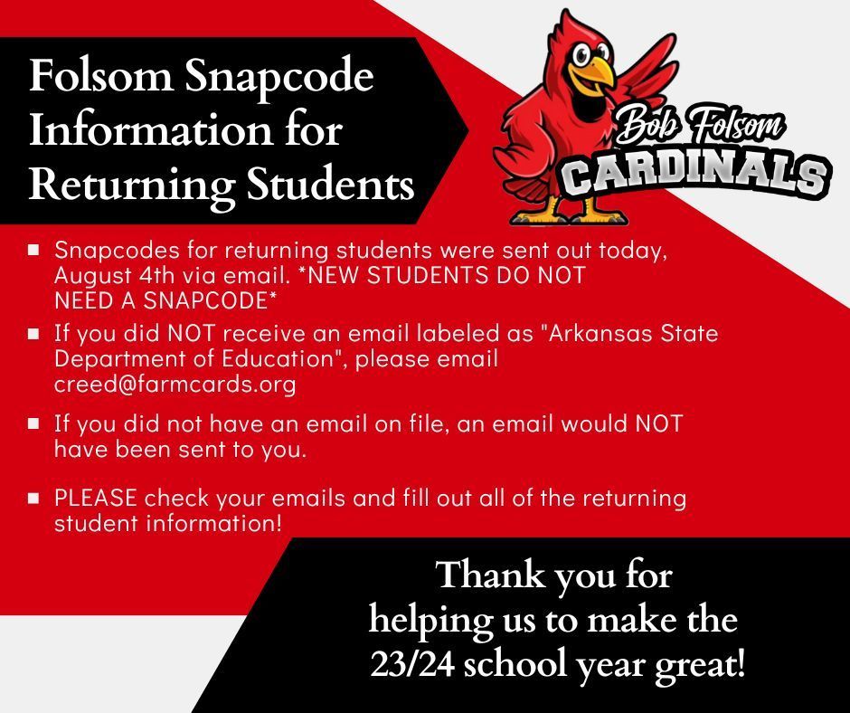 Bob Folsom Elementary families - this information is for returning students only. 